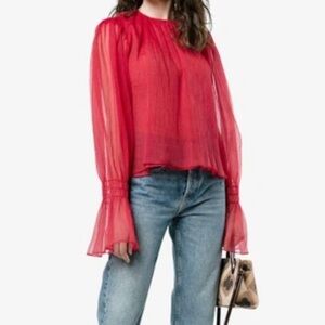 Beaufille Camarina Balloon Sleeve Textured Chiffon Red Blouse NEW WITH TAGS SZ 2